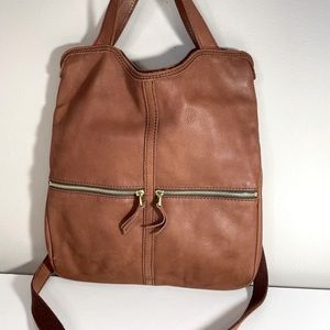 Fossil Erin Saddle Brown Leather Foldover Tote Bag